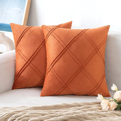 Double Cross Pleated Velvet Cushion Covers - Pack Of 2