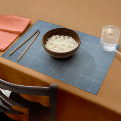 Waterproof Printed Table Mats - Modern Vintage Blue Check