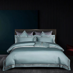 Embroidered Luxury Duvet Set-Water Blue