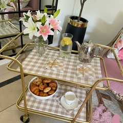 Waterproof Tea Trolley 9 Pcs Set - Beige Checked