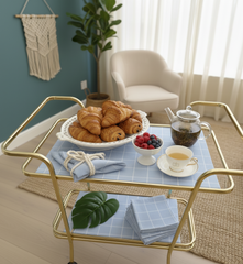 Waterproof Tea Trolley 9 Pcs Set - Modern Vintage Blue Check