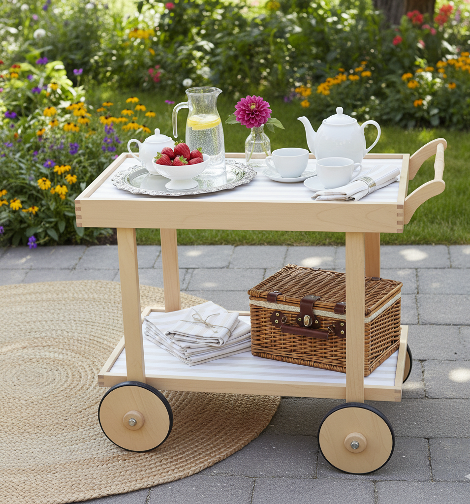 Waterproof Tea Trolley 9 Pcs Set - Ticking Stripe Beige