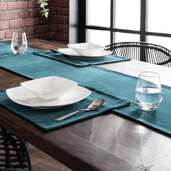 Plain Velvet Table Runner Set - Teal Green