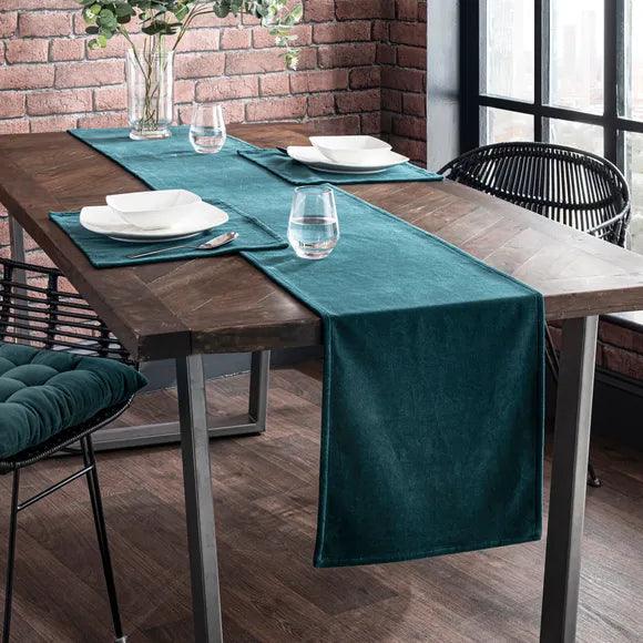 Plain Velvet Table Runner Set - Teal Green