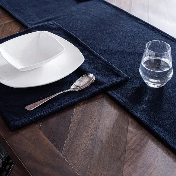 Plain Velvet Table Runner Set - Blue