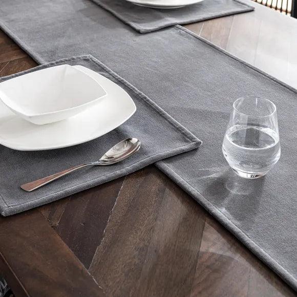 Plain Velvet Table Runner Set - Grey