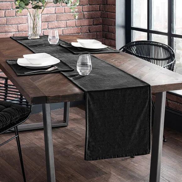 Plain Velvet Table Runner Set - Black