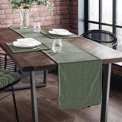 Plain Velvet Table Runner Set - Green