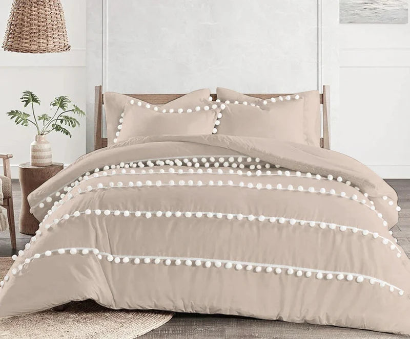 Luxury Cotton Satin Pom Fringe Duvet Cover Set