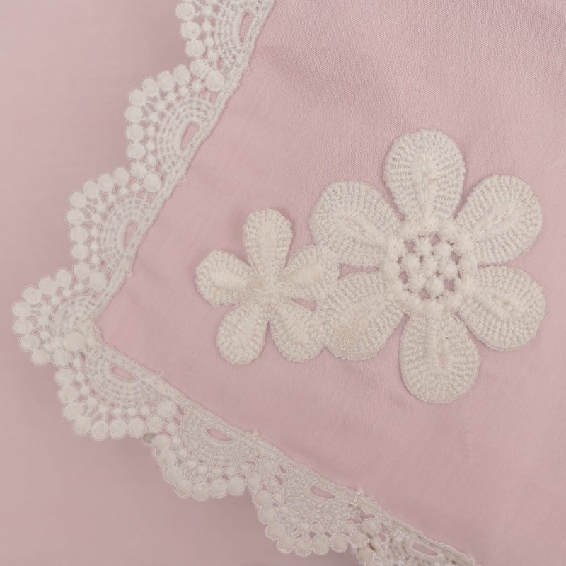 9 Pcs Trolley Mat and Napkin Set With Lace - Pink