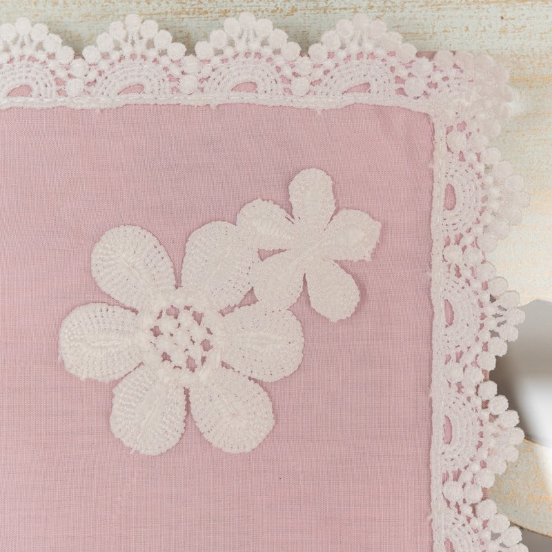 9 Pcs Trolley Mat and Napkin Set With Lace - Pink