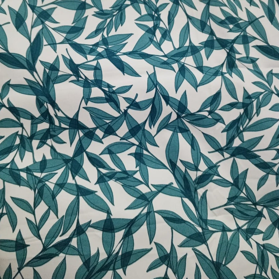 Waterproof Teal Green Leaves Printed Table Cover