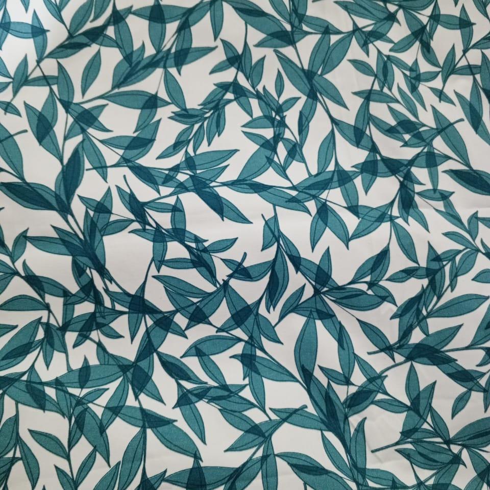 Waterproof Teal Green Leaves Printed Cushion Cover-1 Pc