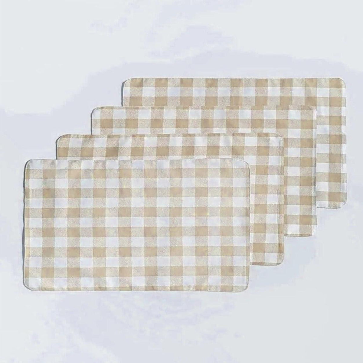 Waterproof Printed Table Mats - Beige Checked