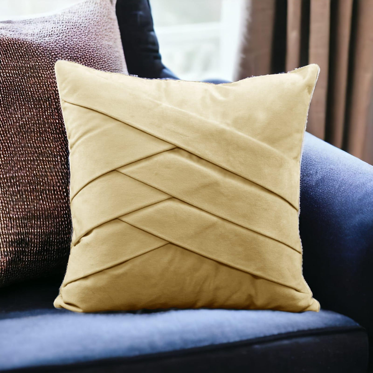 Velvet Gold Welt Cushion Cover - 1 Pc