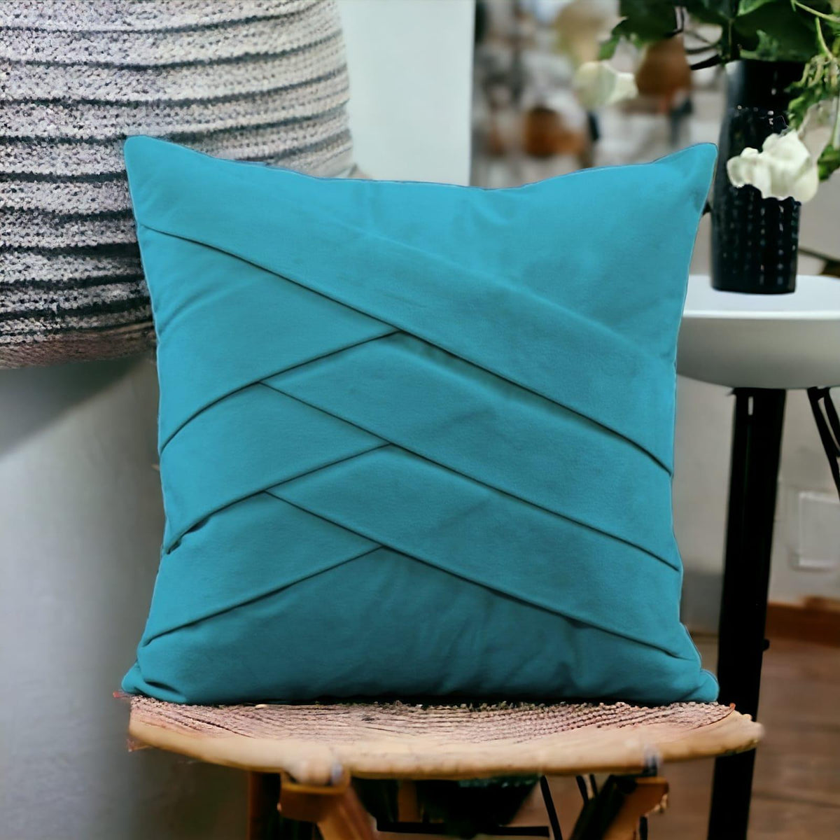 Velvet Teal Welt Cushion Cover - 1 Pc