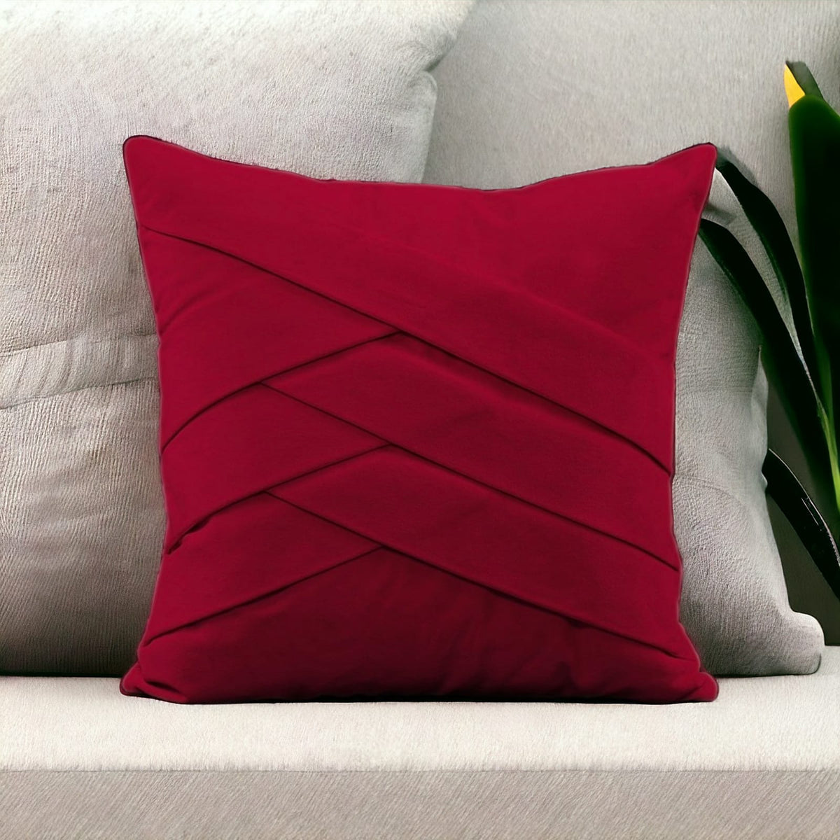 Velvet Maroon Welt Cushion Cover - 1 Pc