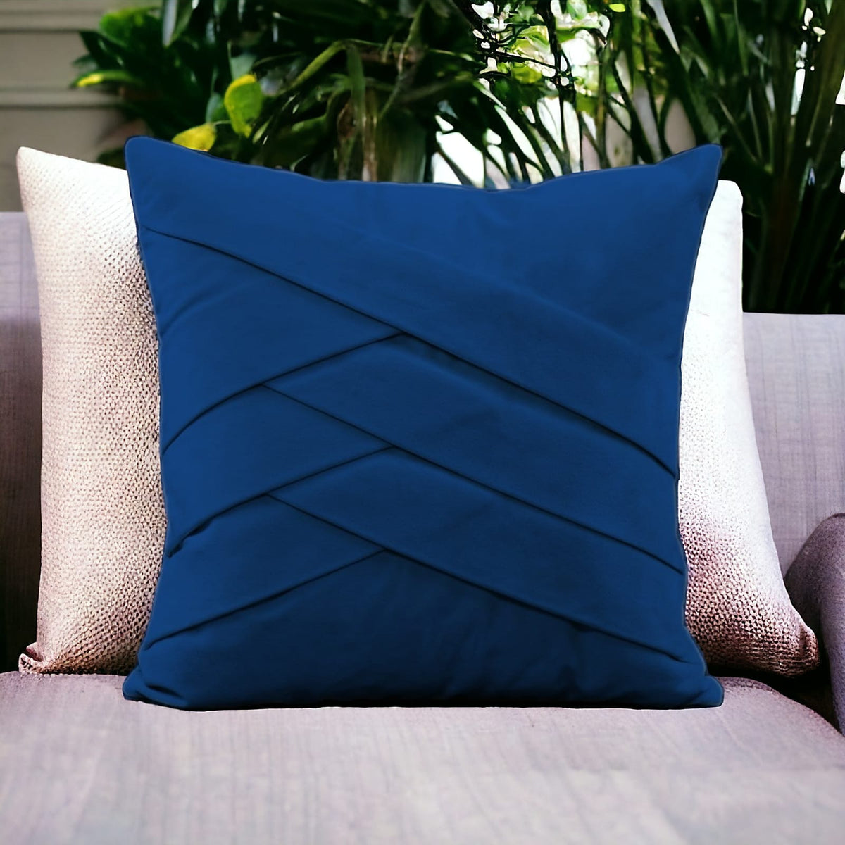 Velvet Blue Welt Cushion Cover - 1 Pc