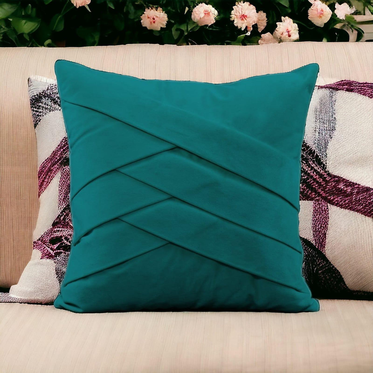 Velvet Dark Teal Welt Cushion Cover - 1 Pc