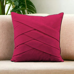 Velvet Hot Pink Welt Cushion Cover - 1 Pc