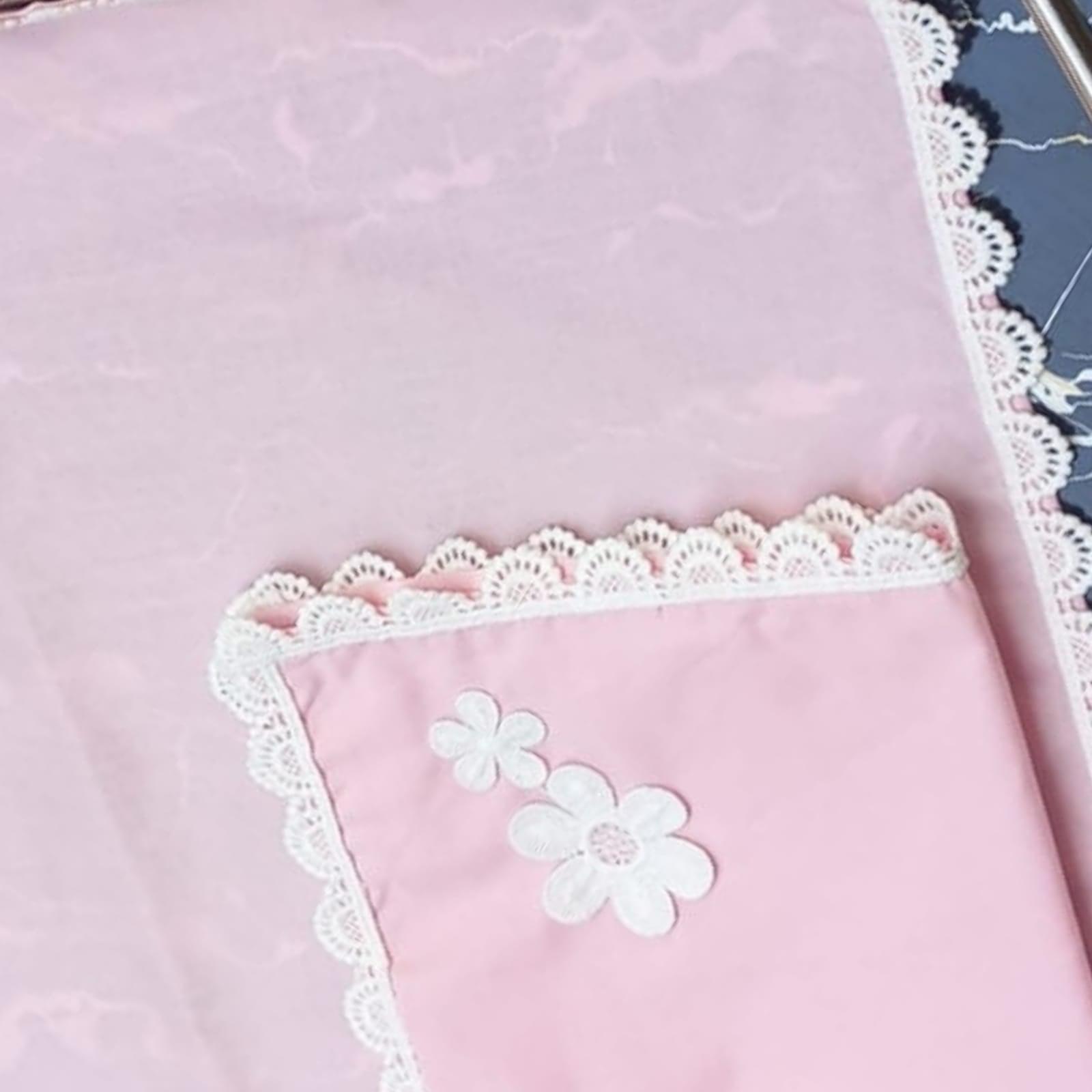 9 Pcs Trolley Mat and Napkin Set With Lace - Pink