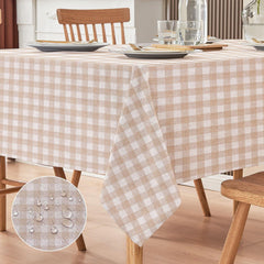 Waterproof Beige Checked Printed Table Cover