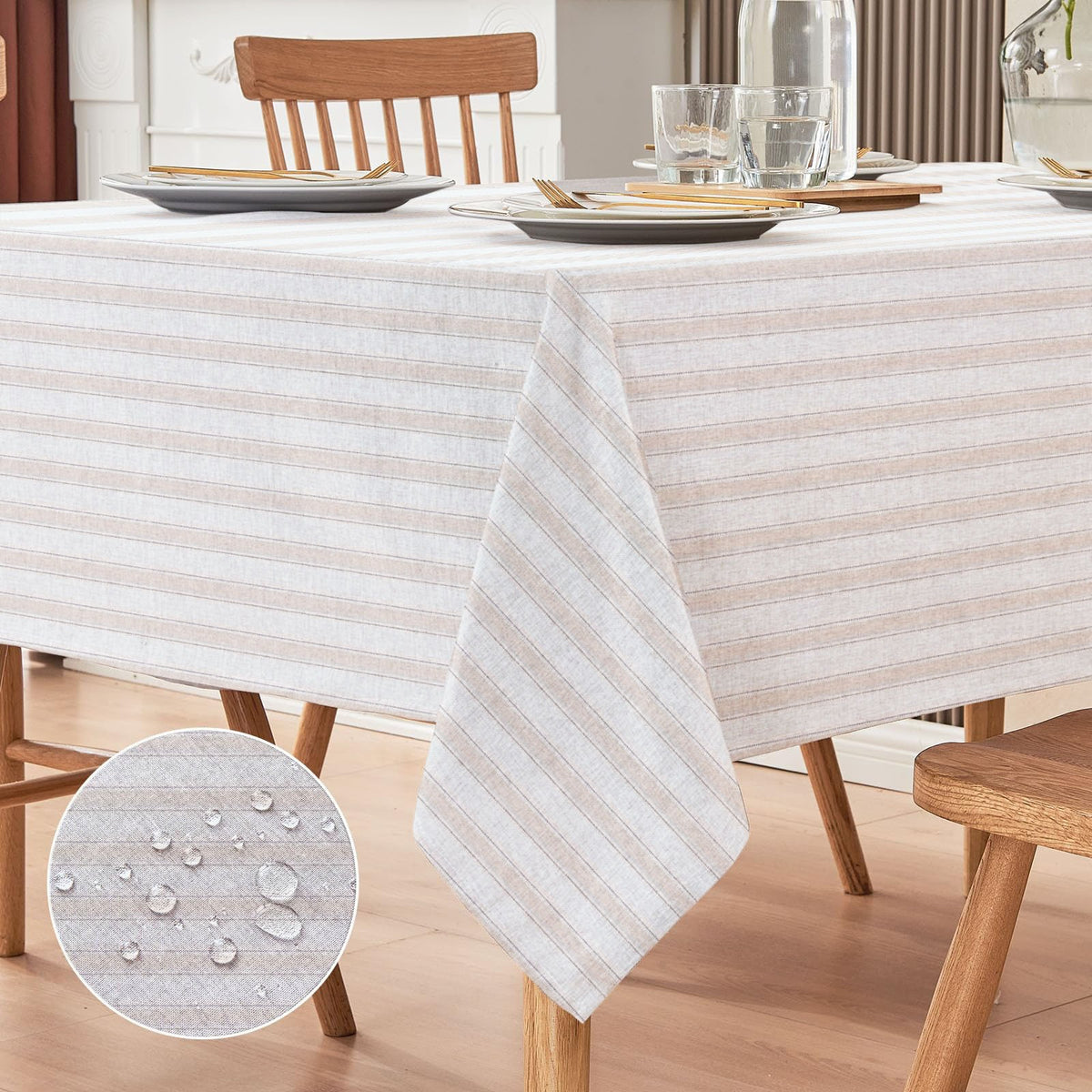 Waterproof Ticking Stripe Beige Printed Table Cover