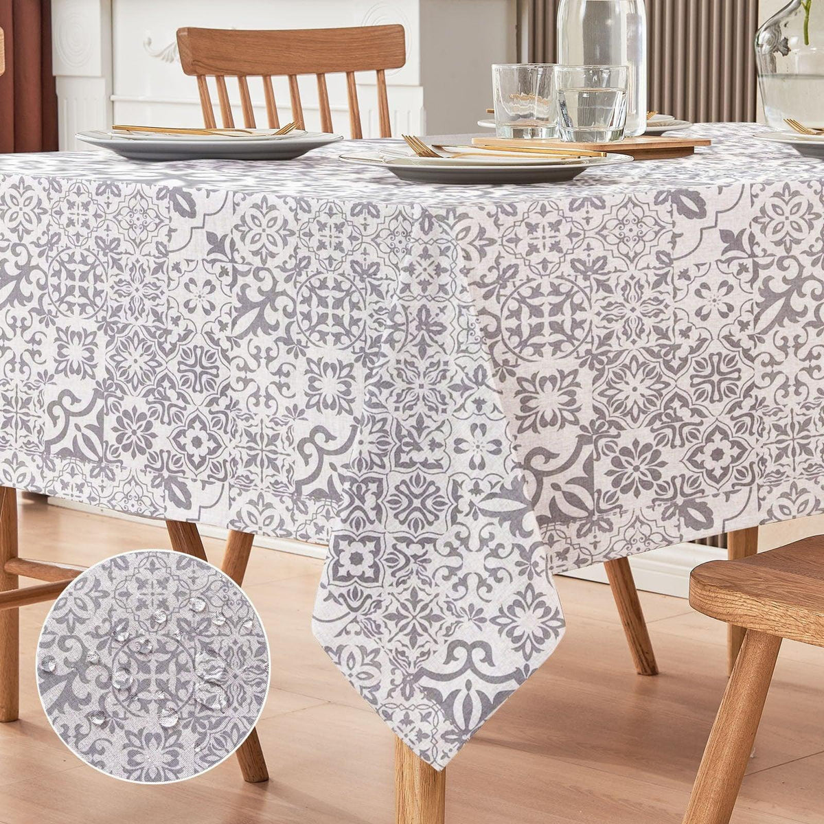 Waterproof Grey Moroccan Printed Table Cover