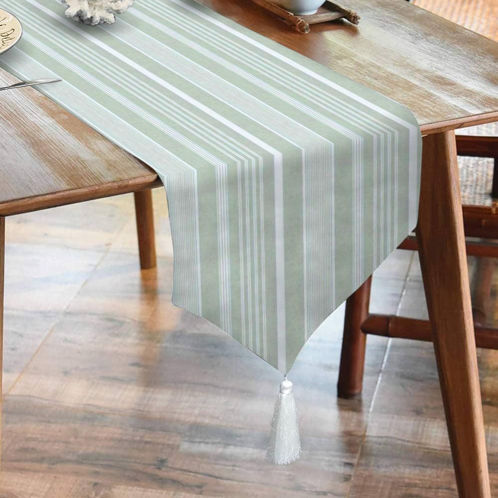 Waterproof Table Runner - Green Irregular Stripe