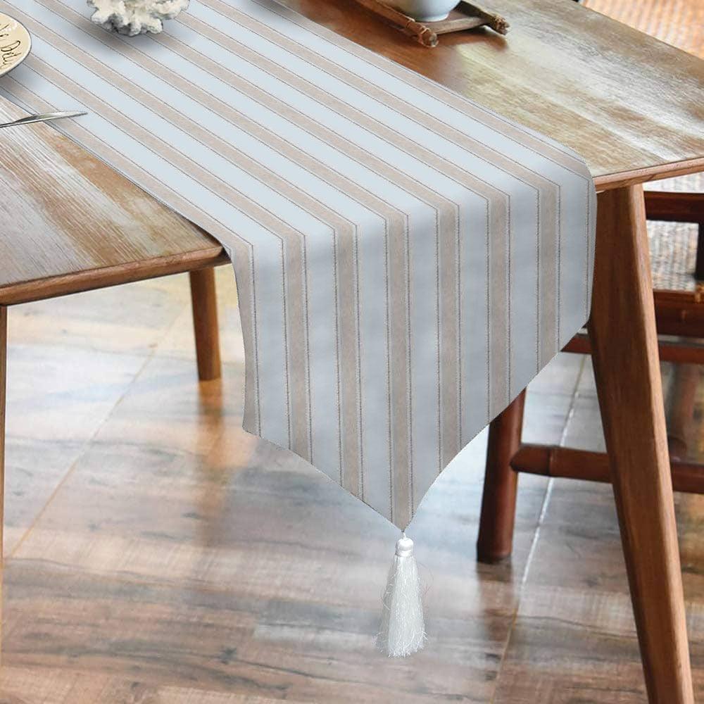 Waterproof Table Runner - Ticking Stripe Beige