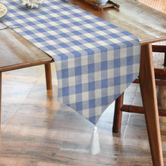 Waterproof Table Runner - Blue Checked