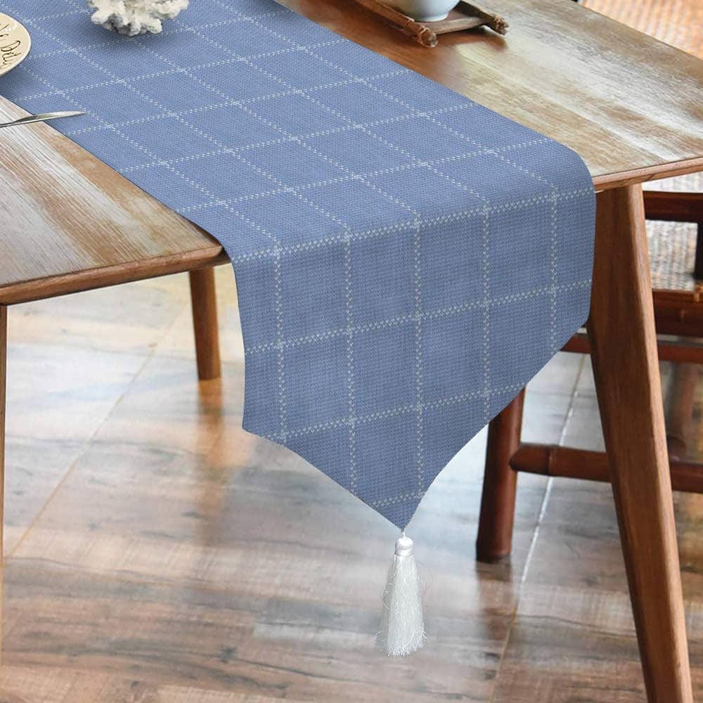 Waterproof Table Runner - Modern Vintage Blue Check