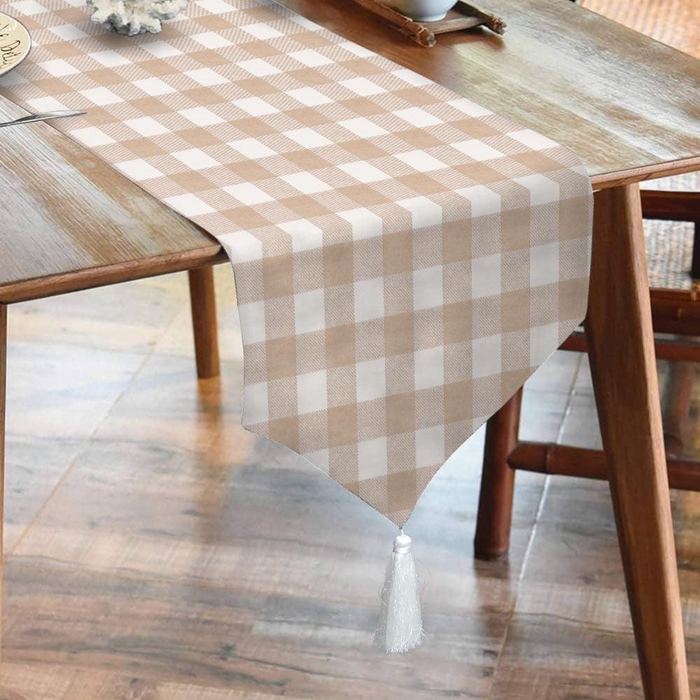 Waterproof Table Runner - Beige Checked