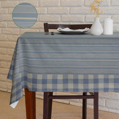 Waterproof Printed Blue stripe Table Cover with Blue check Border