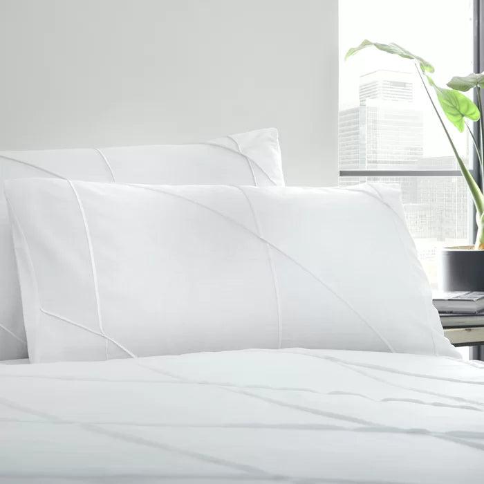 Geometric Pleated Cotton Satin Duvet Cover Set - White