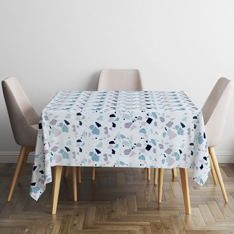 Printed Cotton Satin Table Cover-White Pebble Scatter