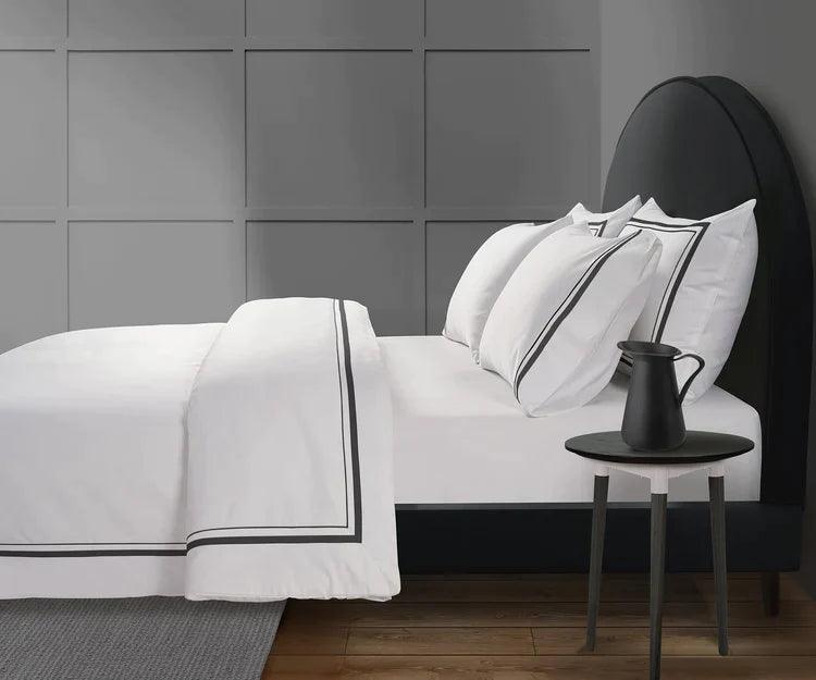 Embroidered Luxury Duvet Set- White With Black Baratta Stitch