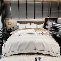 Embroidered Luxury Duvet Set-White With Black Baratta Stitch