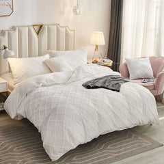 Luxury Velvet Pinch Pleats Duvet Cover Set - White