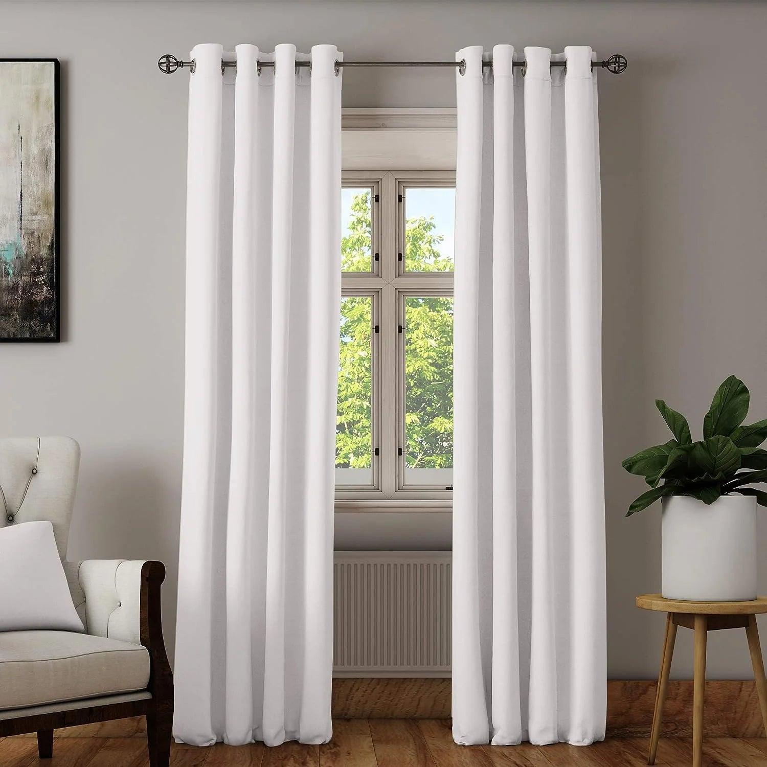 2Pc Plain Dyed Eyelet Curtains With Lining - White