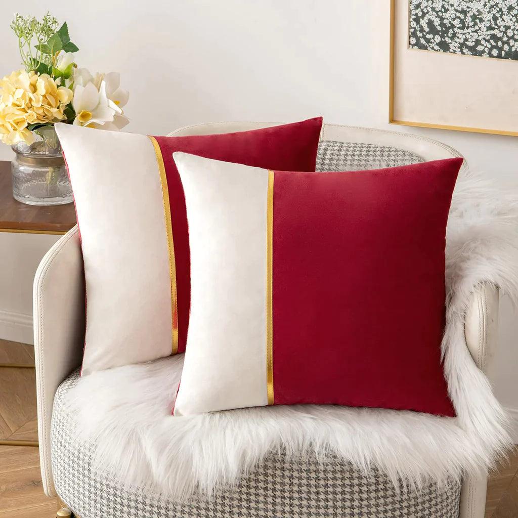 Velvet Patchwork With Golden Ribbon Cushions - Pack Of 2