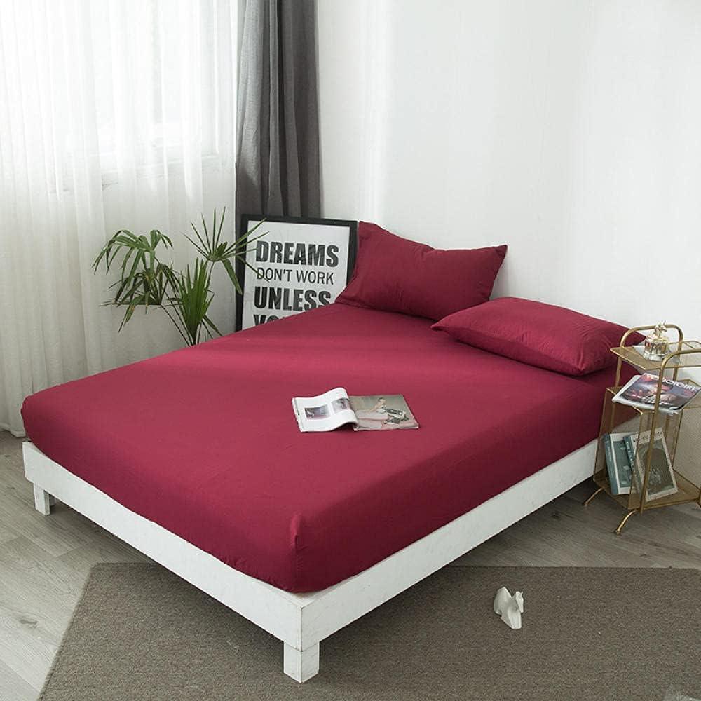 Cotton Fitted Bed Sheet with Pillows-Wine Red