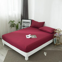 Cotton Fitted Bed Sheet with Pillows-Wine Red