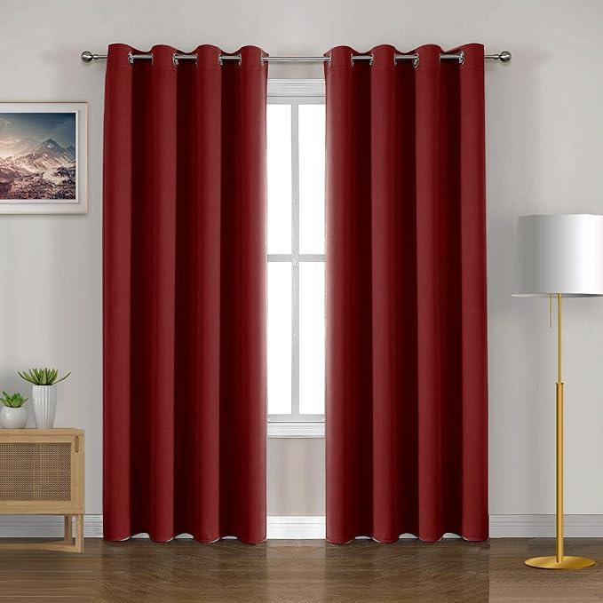 2Pc Plain Dyed Eyelet Curtains With Lining - Maroon