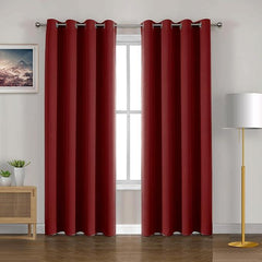 2Pc Plain Dyed Eyelet Curtains With Lining - Maroon