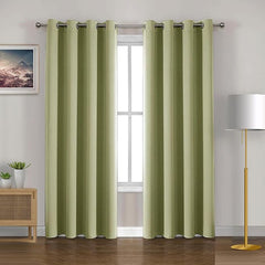 2Pc Plain Dyed Eyelet Curtains With Lining - Avocado Green