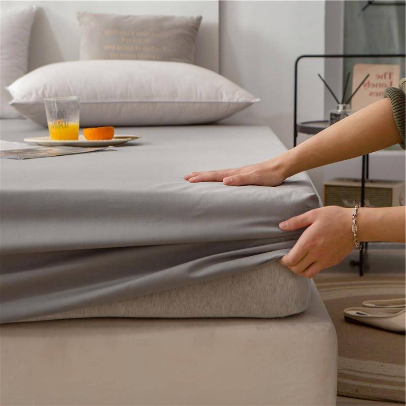 Cotton Fitted Bed Sheet with Pillows-Grey