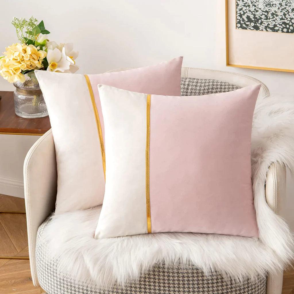 Velvet Patchwork With Golden Ribbon Cushions - Pack Of 2