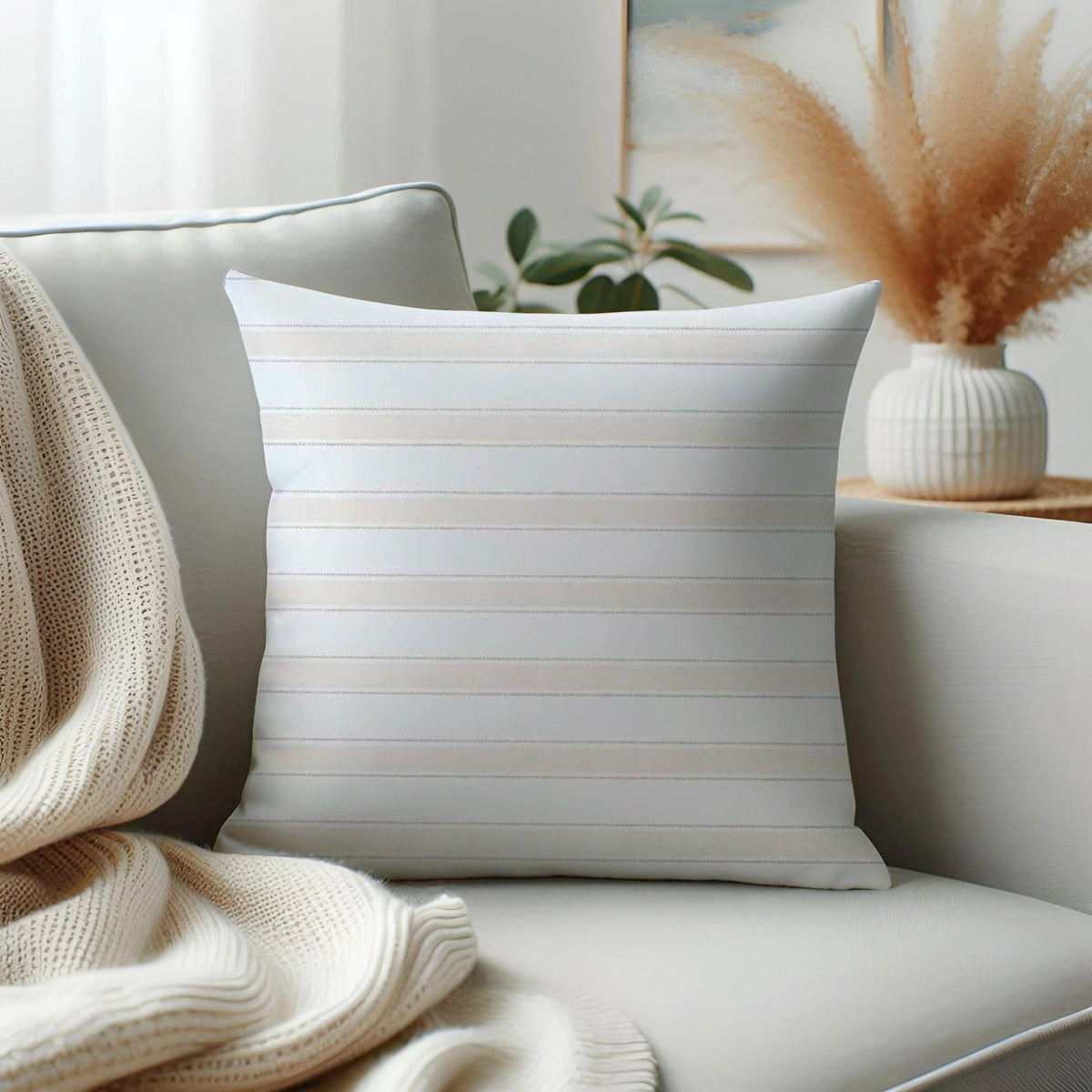 Waterproof Ticking Stripe Beige  Printed Cushion Cover-1 Pc