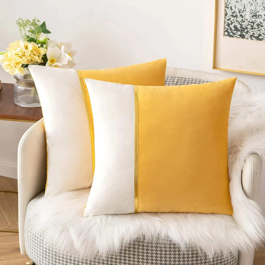 Velvet Patchwork With Golden Ribbon Cushions - Pack Of 2